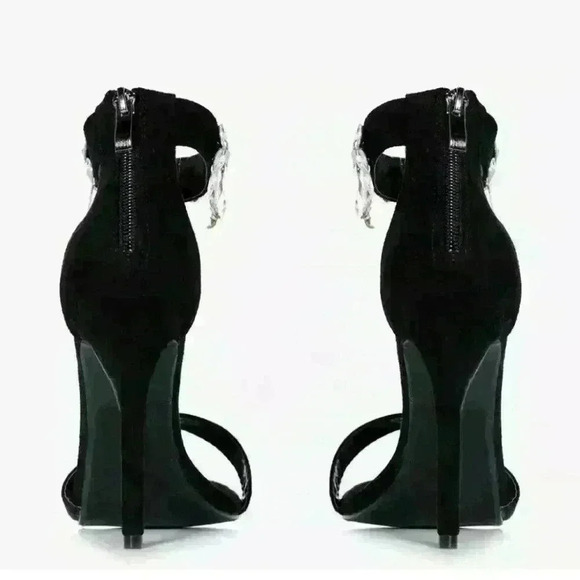 Boohoo Women's Lexi Embellished Ankle Band 2 Part Black Heels Sandals Sz 6 US - Picture 3 of 4